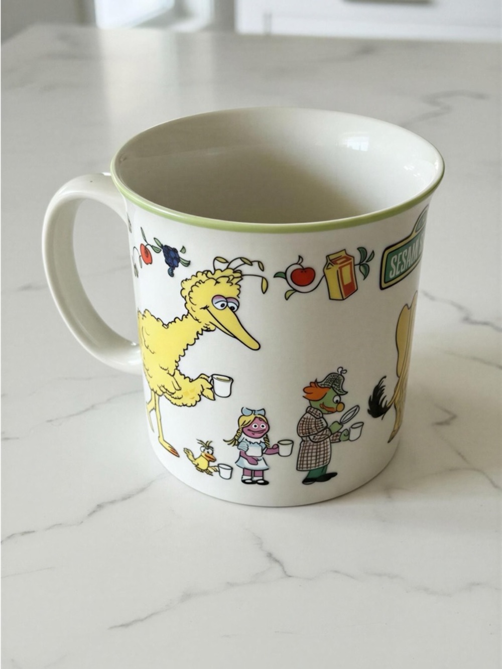Sesame Street Yellow Cow Ceramic Mug with Green Rim